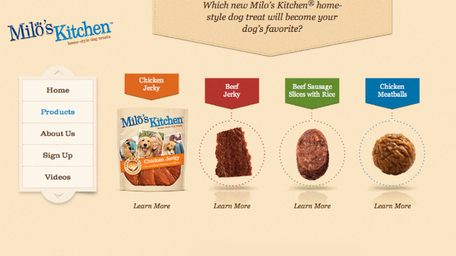 A screenshot of the website for Milo's Kitchen